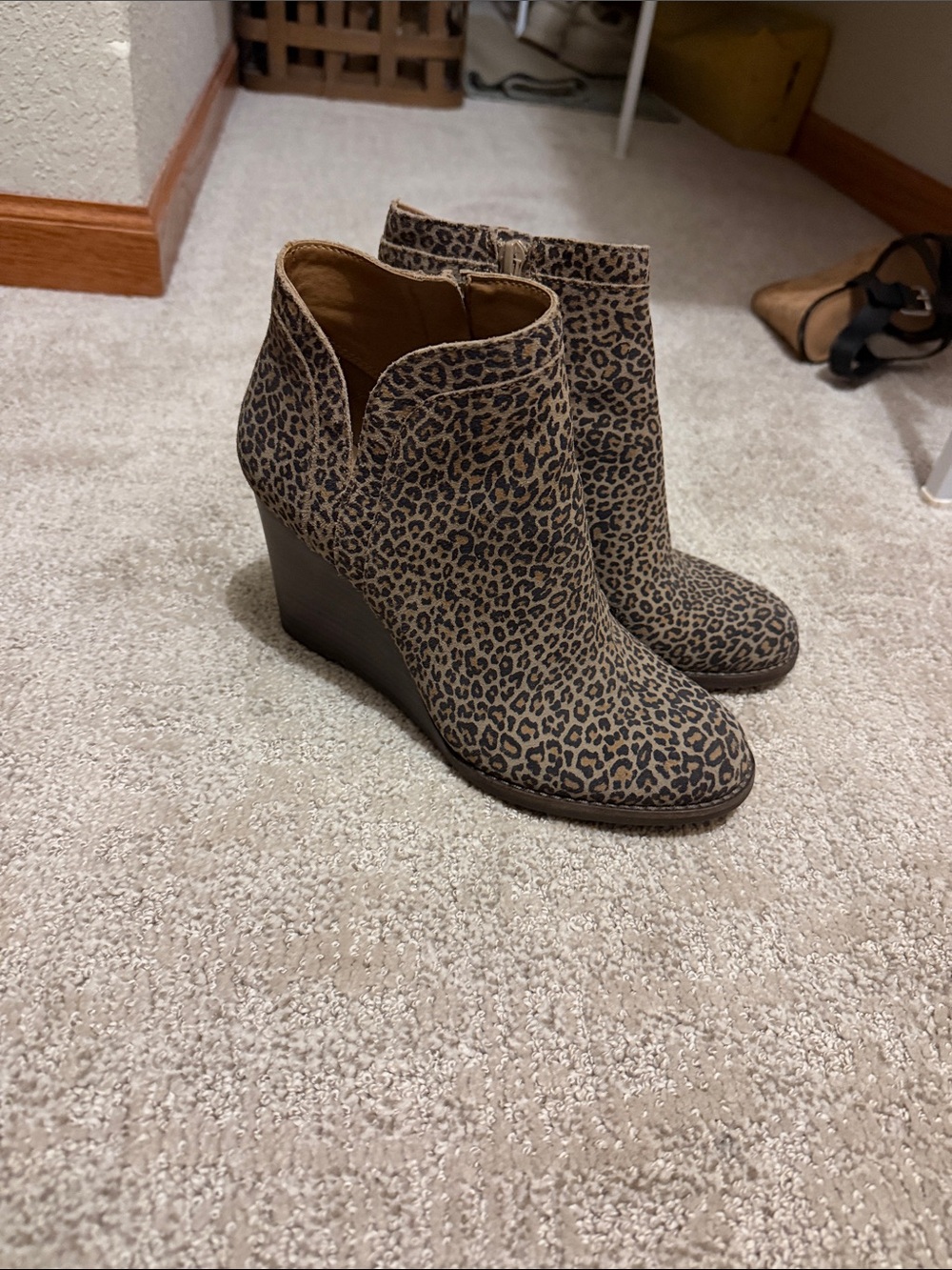 Lucky Brand Leopard Print Wedge Ankle Boots - Brown/Tan